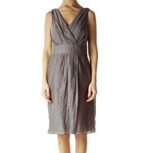 Suzi Chin for Maggy Boutique Gray V-Neck Sleeveless Work Dress